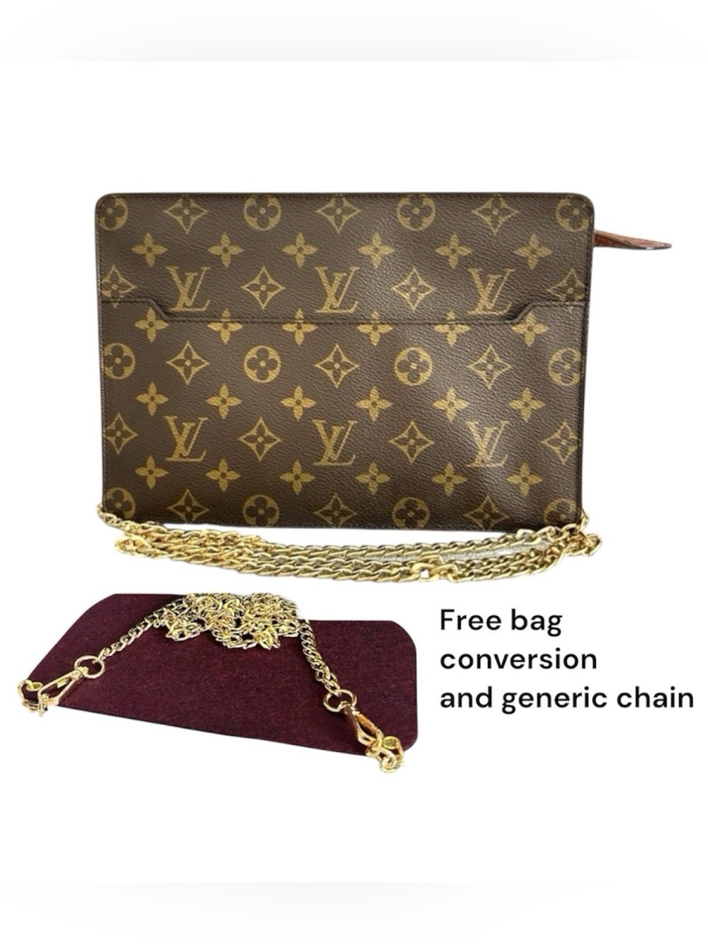 Vintage LOUIS VUITTON Monogram Coated Canvas Homme Clutch Bag Brown Authentic